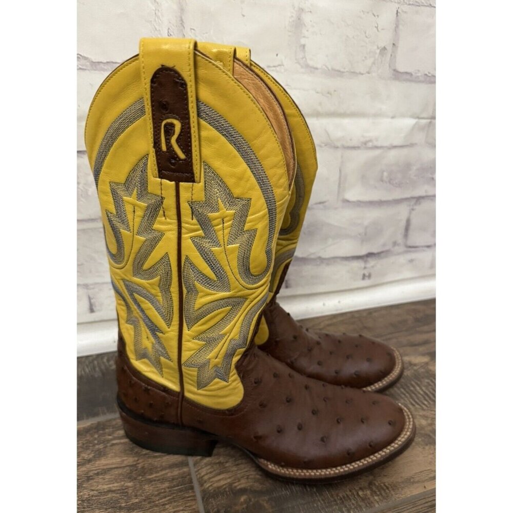 Rod Patrick Custom Hand Made‎ Ostrich Boot Size 5AAA Brown Yellow 11 Inch 2004